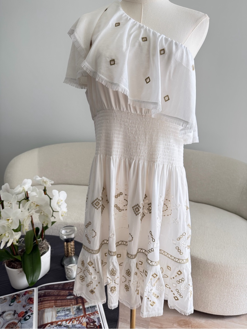 Kobi Halperin Brooklyn One Shoulder Embroidered White Mini Dress XL NWT $598